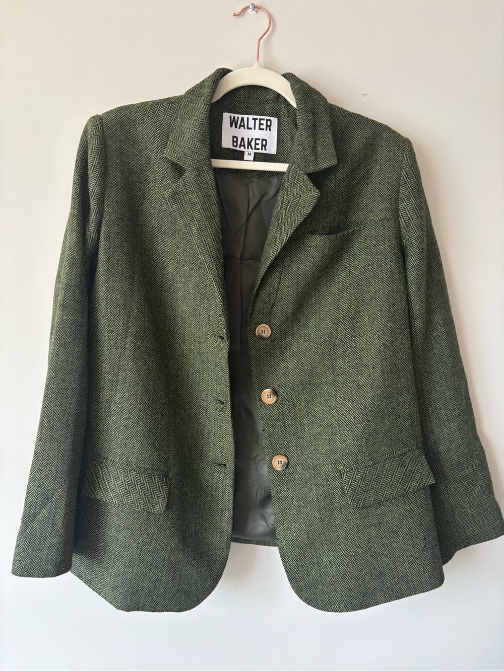 Walter Baker Olive Green and Black Herringbone Blazer